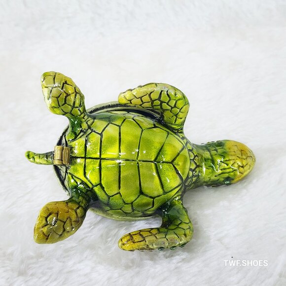H&D Crystal Green Sea Turtle Jewelry Coin Trinket Box Magnetic - Picture 5 of 11